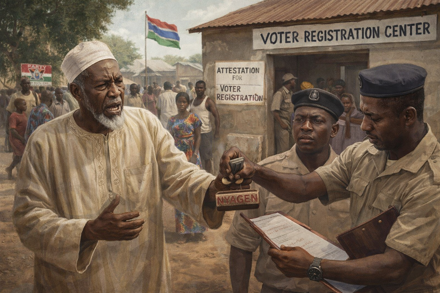 
Nyagen Alkalo Stamp Seizure Sparks Political Bias Concerns Amid Voter Registration